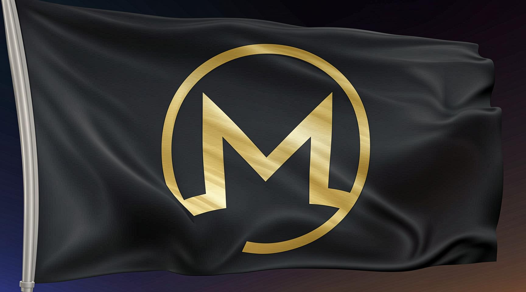 A waving black flag with the gold Monero logo